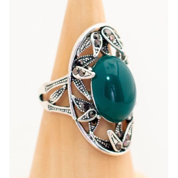 Vintage Intricate Elven Teal Ring Size 10 - T1 - Picture 2 of 3